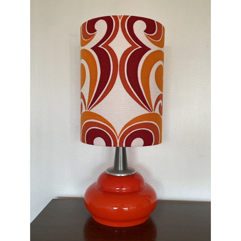 Lampe à poser Arabesco - opaline orange et tissu vintage