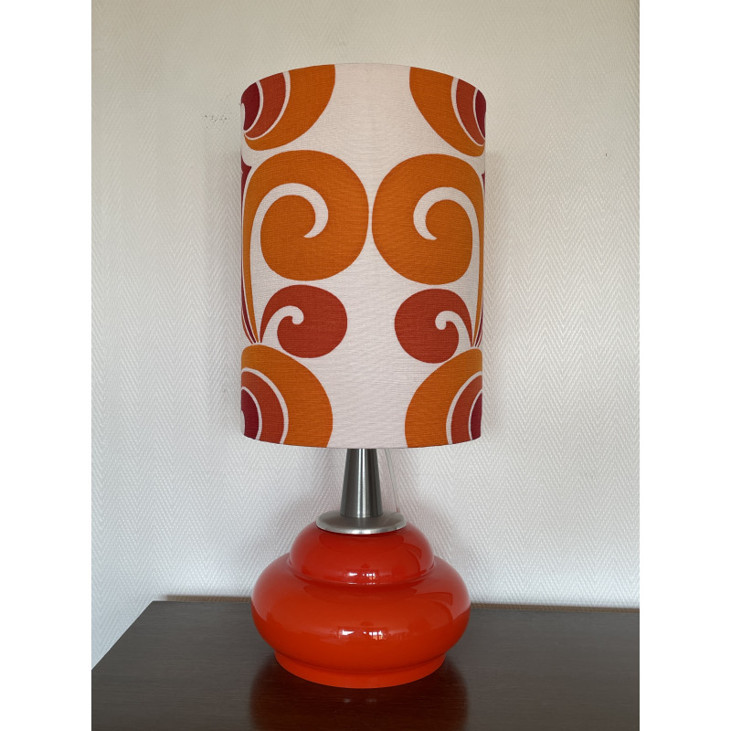 Lampe à poser Arabesco - opaline orange et tissu vintage