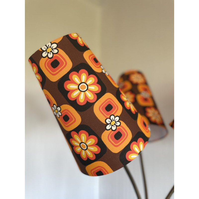 Abat-jours Paquerettes orange H26 D20 d12 - tissu vintage époque 1970