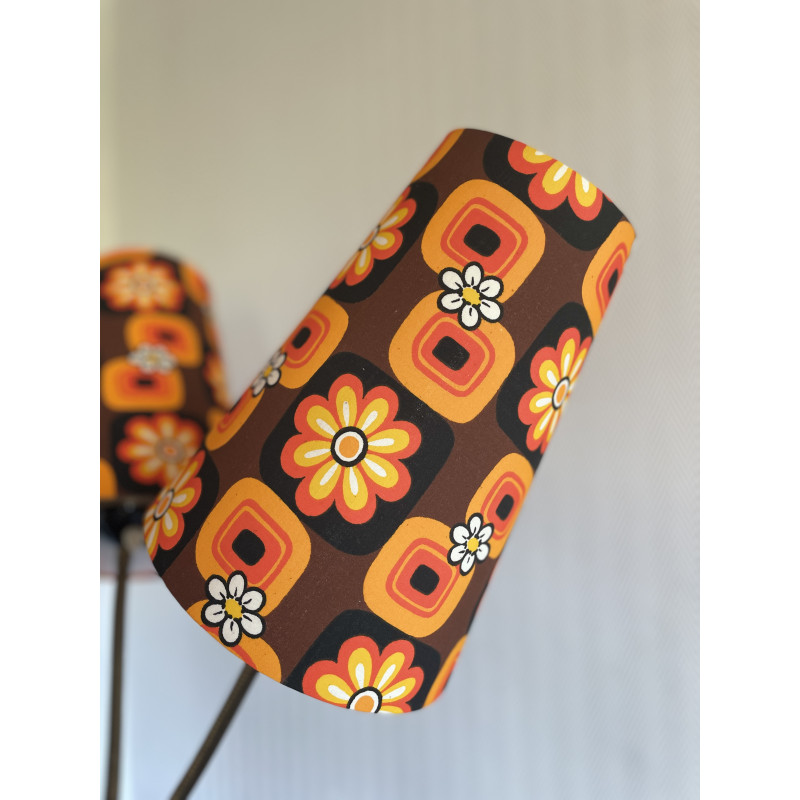 Abat-jours Paquerettes orange H26 D20 d12 - tissu vintage époque 1970