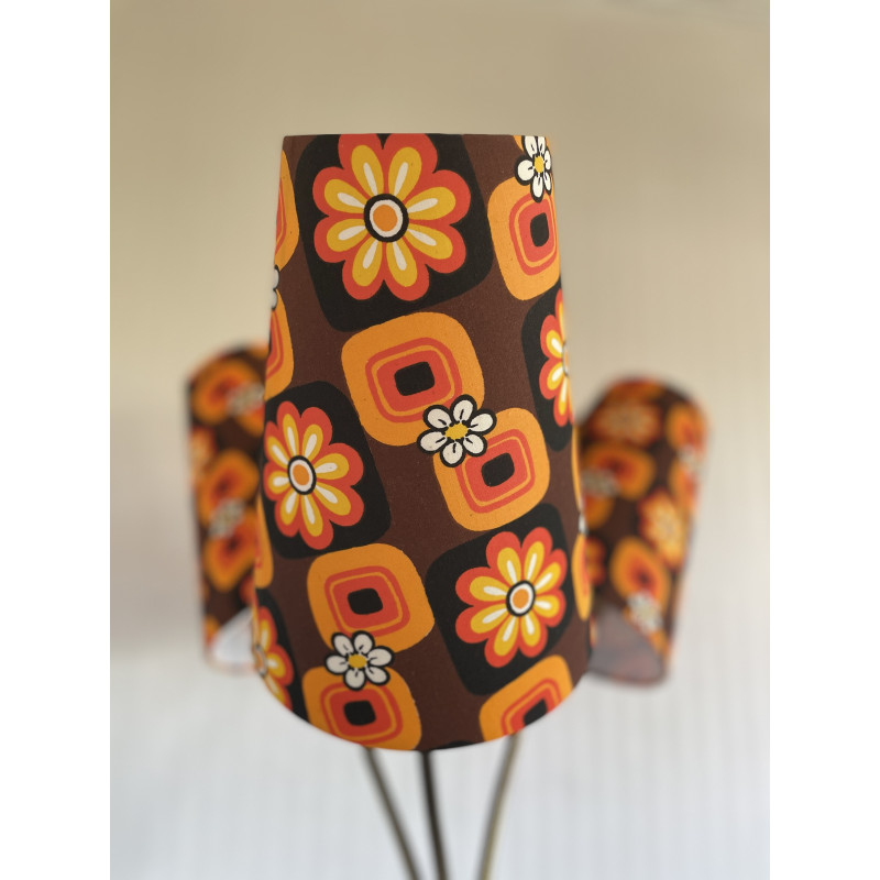 Abat-jours Paquerettes orange H26 D20 d12 - tissu vintage époque 1970