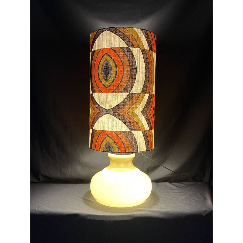 Desklamp Parly - creamy opalin glass and mid-century fabric