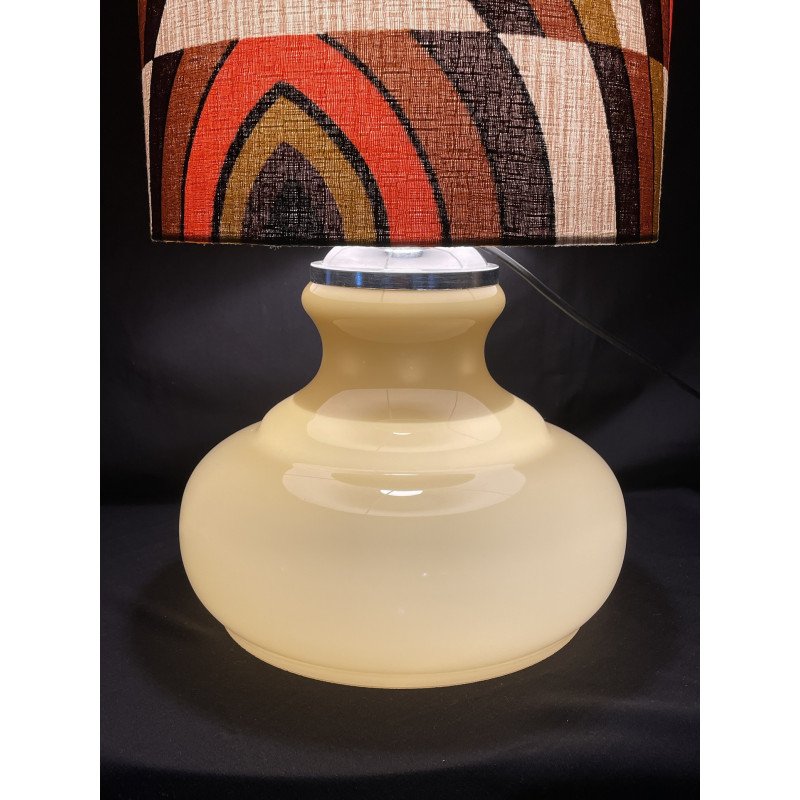 Desklamp Parly - creamy opalin glass and mid-century fabric