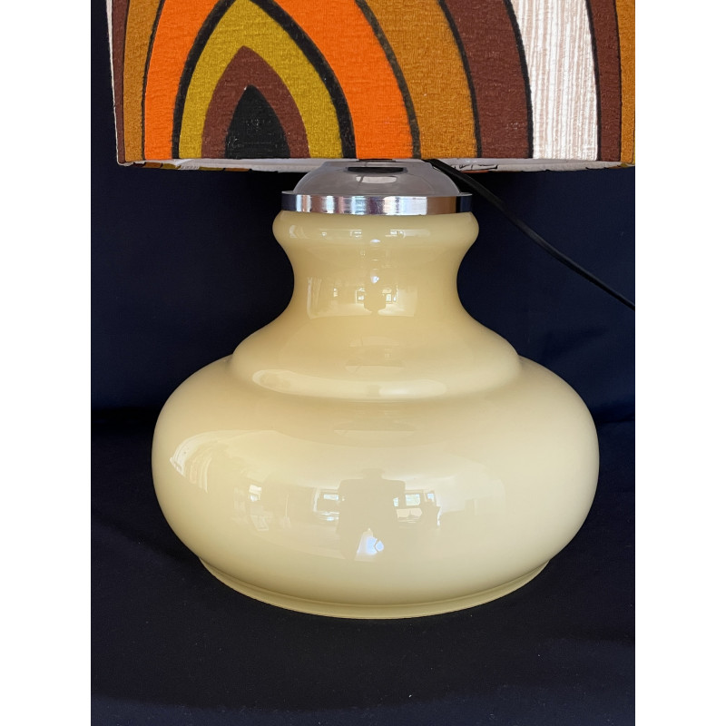 Desklamp Parly - creamy opalin glass and mid-century fabric