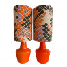 Paire de lampe de chevet en opaline orange et leur abat-jour en tissu vintage Mosaic