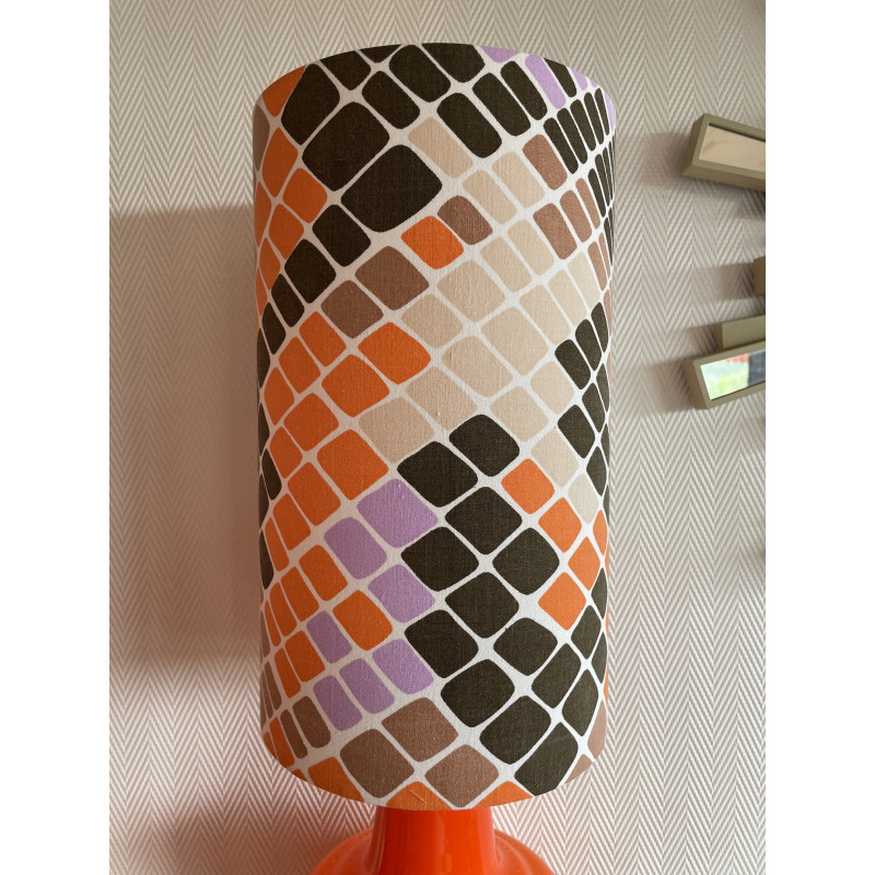 Two deskLamps Mosaic - orange opalin glass and mid-century fabric