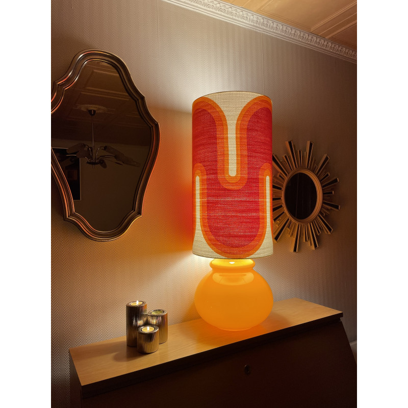 Lampe de meuble Serpentin - opaline orange et tissu vintage