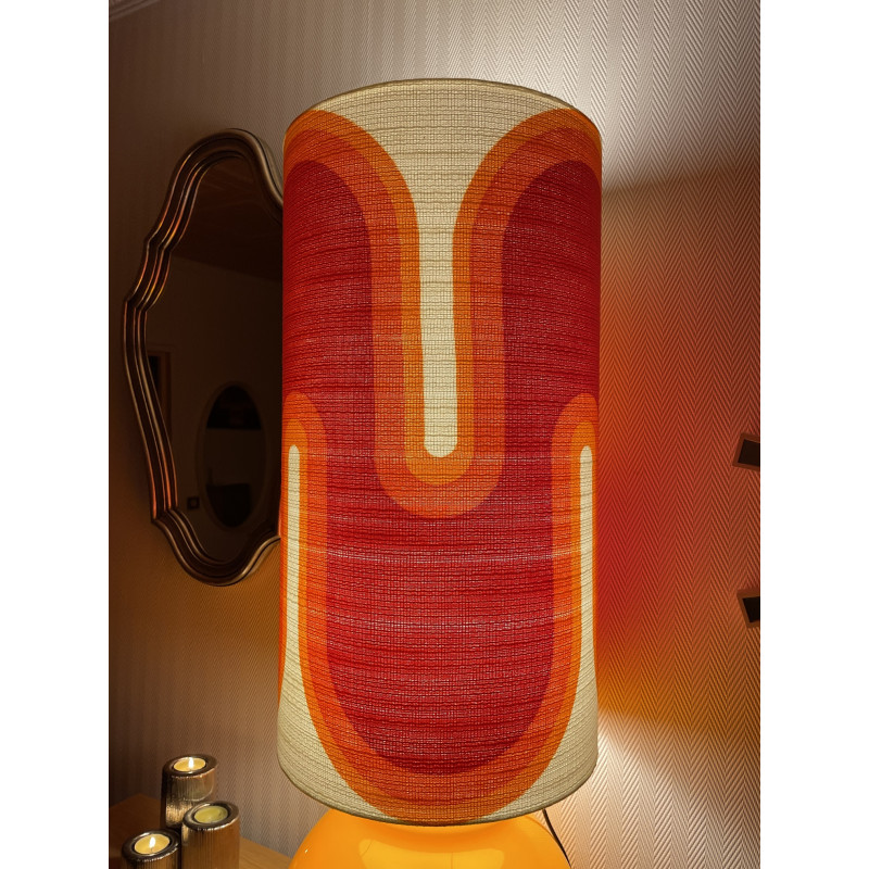 Lampe de meuble Serpentin - opaline orange et tissu vintage