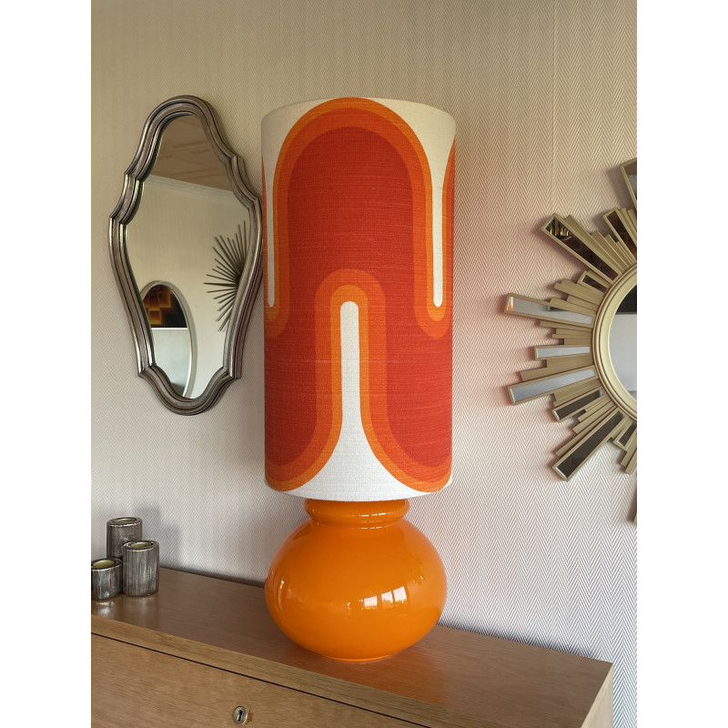 Desklamp Serpentin - orange opalin glass and mid-century fabric