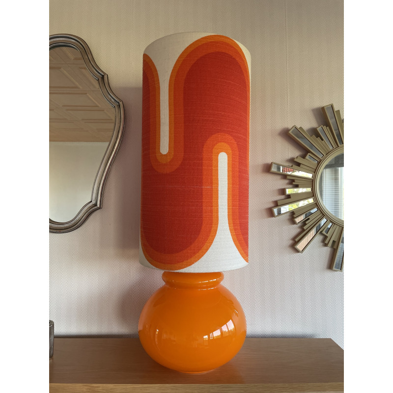 Lampe de meuble Serpentin - opaline orange et tissu vintage