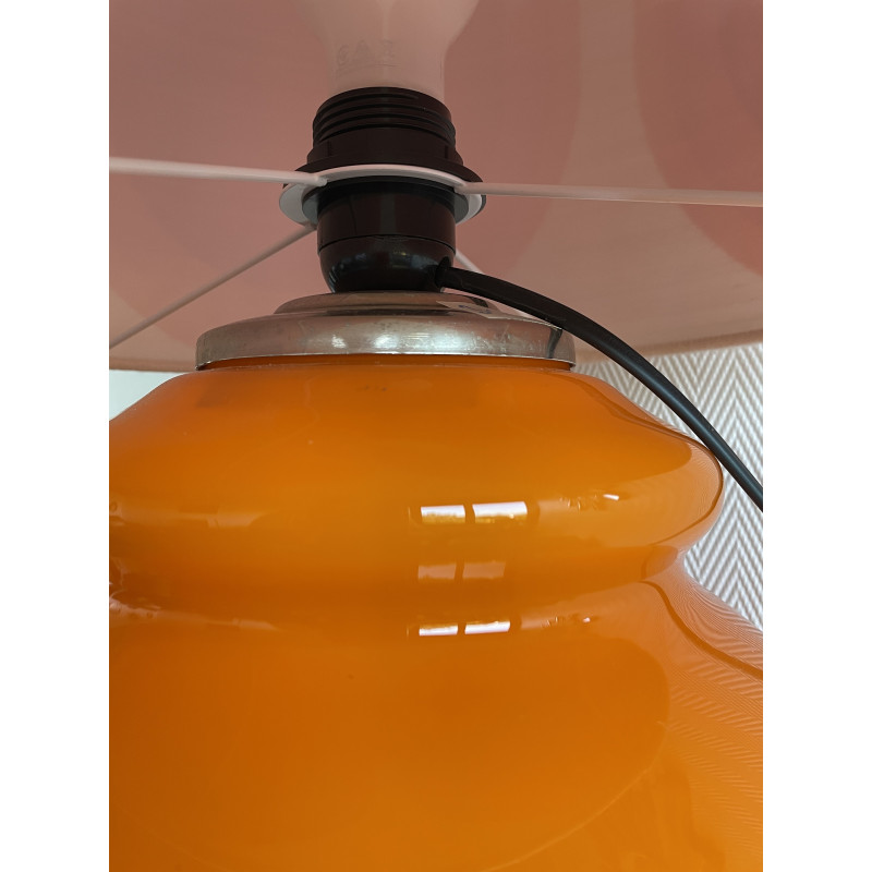 Lampe de meuble Serpentin - opaline orange et tissu vintage