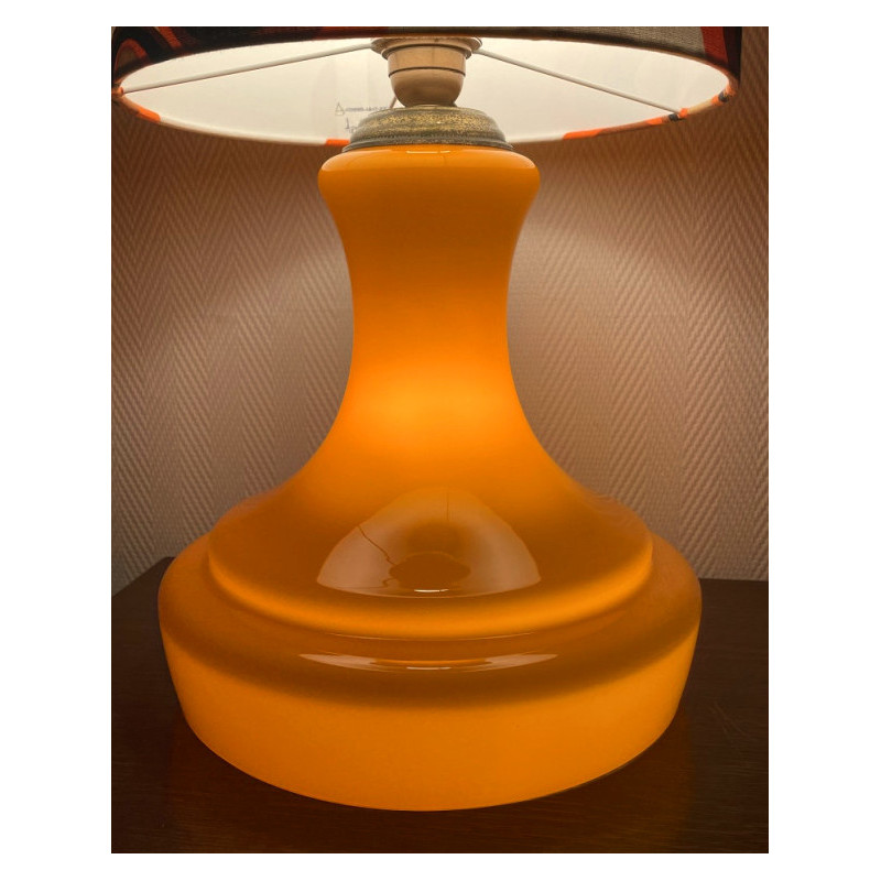 Lampe à poser Glorieta - opaline orange et tissu vintage