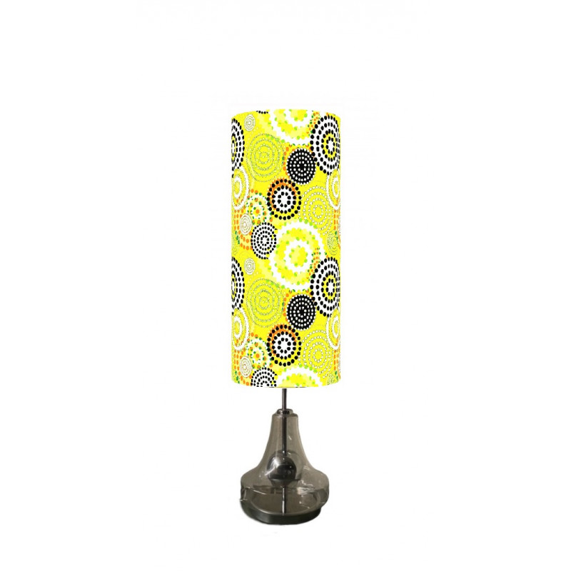 Abat-jour Bohème jaune H75 D35 R25 - tissu vintage