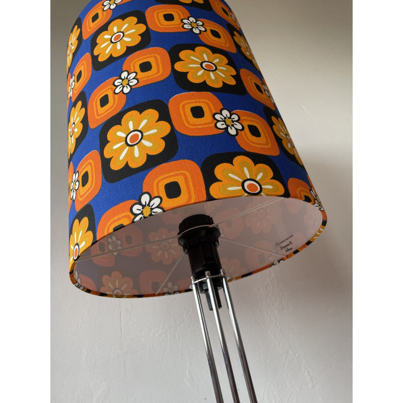 Lampshade blue Paquerette H40cm D30cm  - vintage 70's fabric