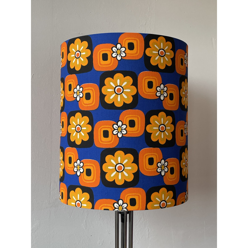 Lampshade blue Paquerette H40cm D30cm  - vintage 70's fabric