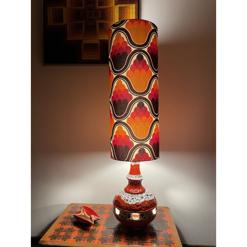 Lampe de sol Ice cream- ceramique rouge et tissu vintage 70's