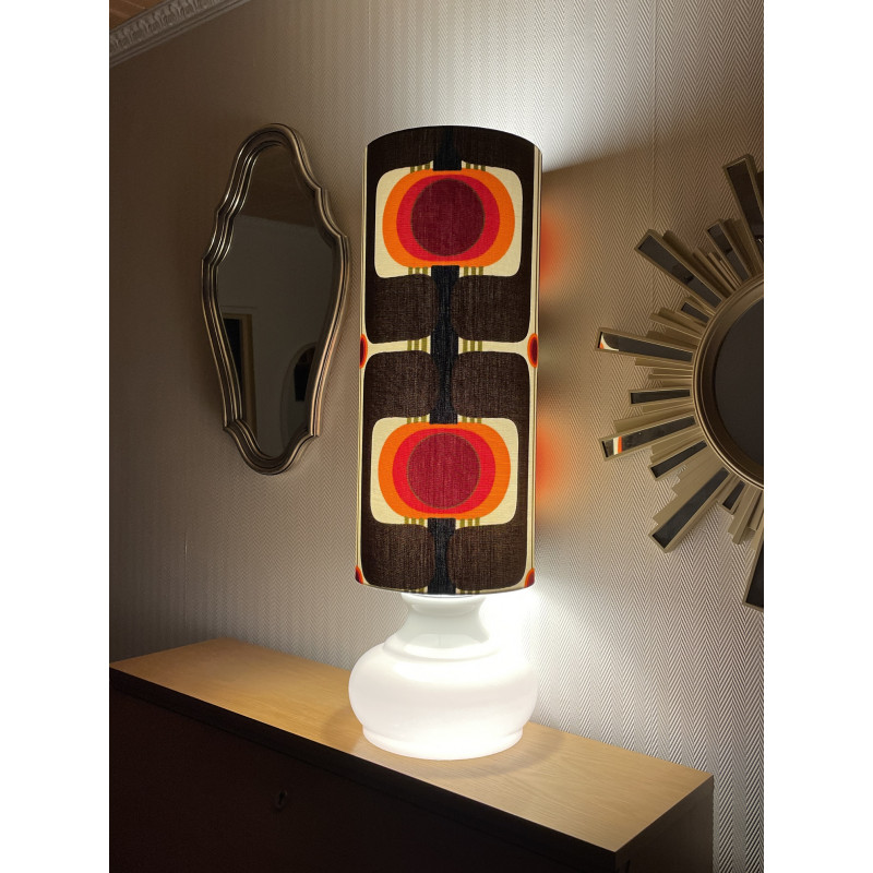 Lampe opaline blanche Exodus orange - tissu vintage