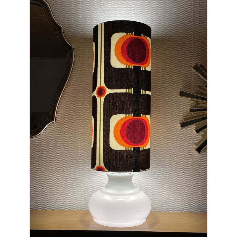 Lampe opaline blanche Exodus orange - tissu vintage