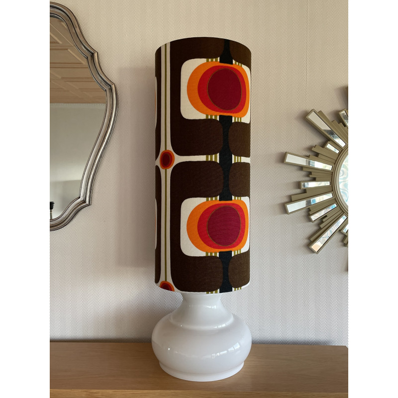 Lampe opaline blanche Exodus orange - tissu vintage