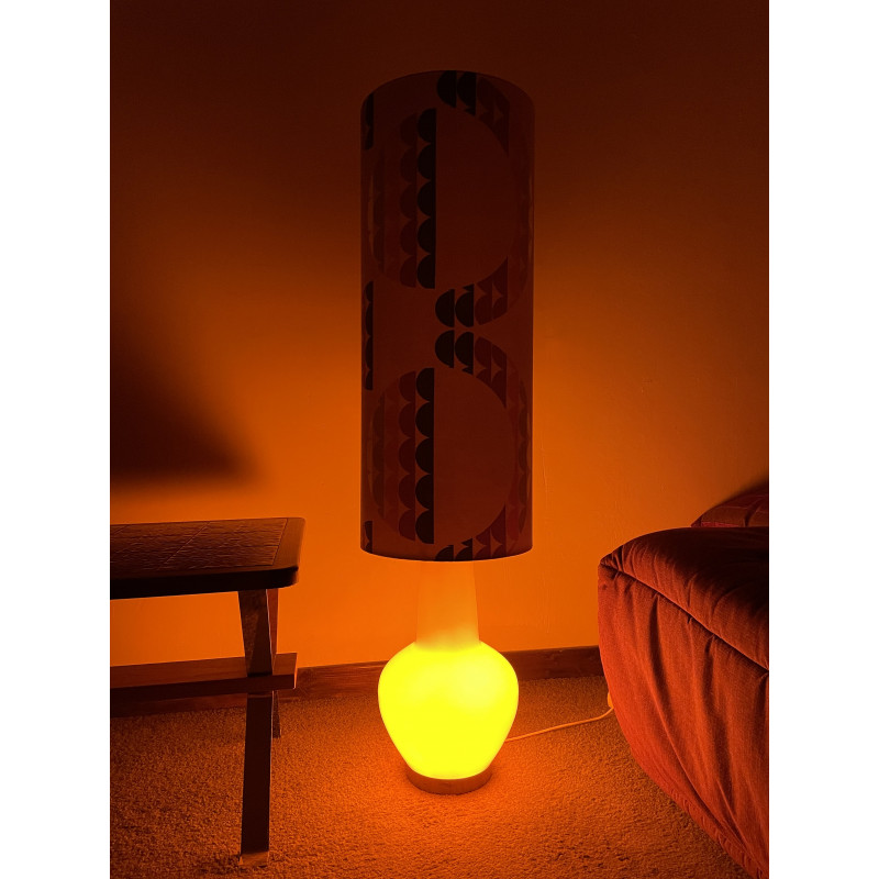 FloorLamp orange opalin glass Galaxie - mid-century fabric