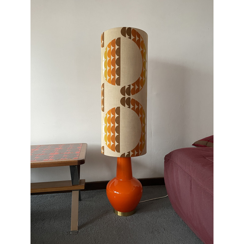 FloorLamp orange opalin glass Galaxie - mid-century fabric