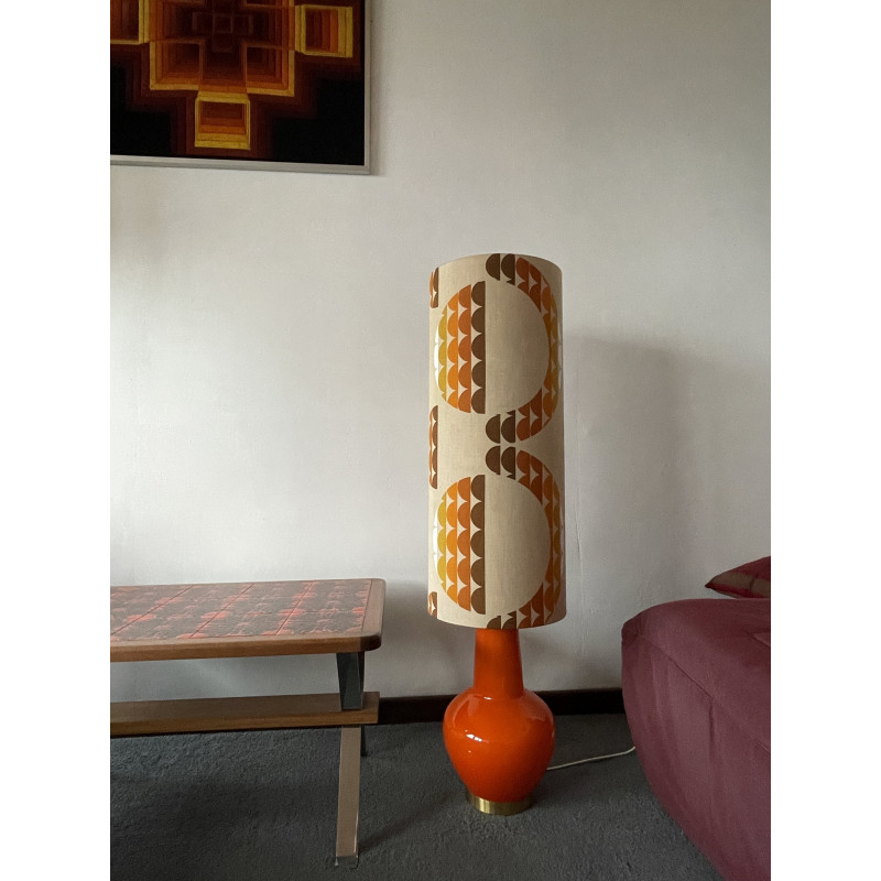 FloorLamp orange opalin glass Galaxie - mid-century fabric