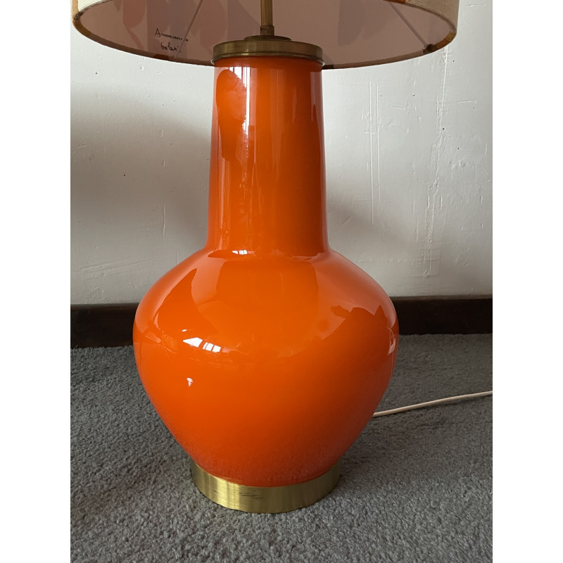 FloorLamp orange opalin glass Galaxie - mid-century fabric