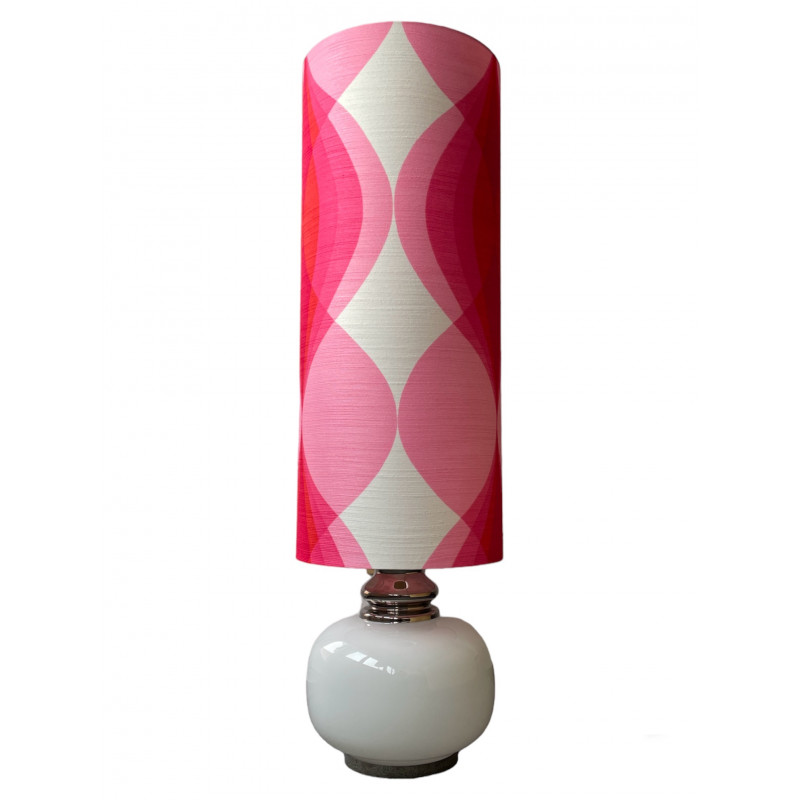 Lampe de sol Rosita - opaline blanche et tissu vintage 70's