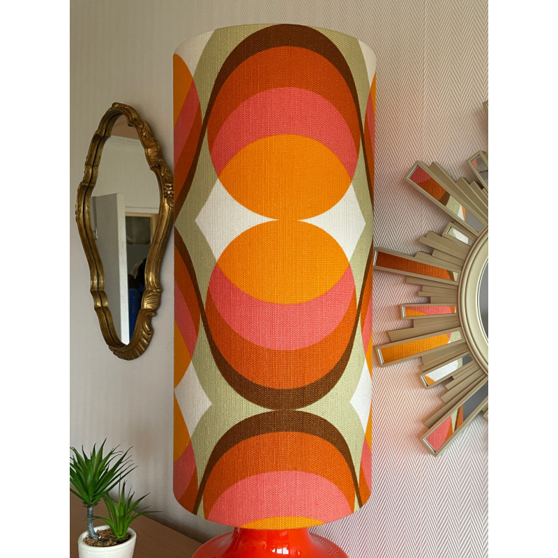 Lampe Agate opaline orange  - tissu vintage