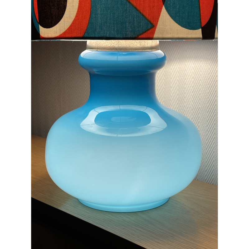 Lampe Transat opaline bleu  - tissu vintage