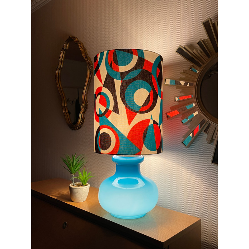 Lampe Transat opaline bleu  - tissu vintage