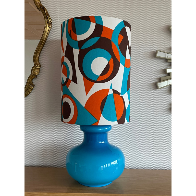 DeskLamp blue opalin glass Transat - vintage fabric