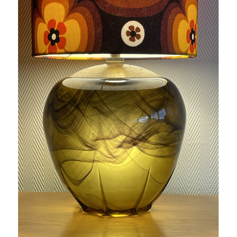 Lampe Treflower verre épais jaune- tissu vintage