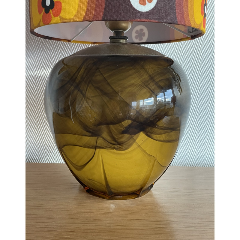 DeskLamp Treflower yelllow glass - vintage fabric