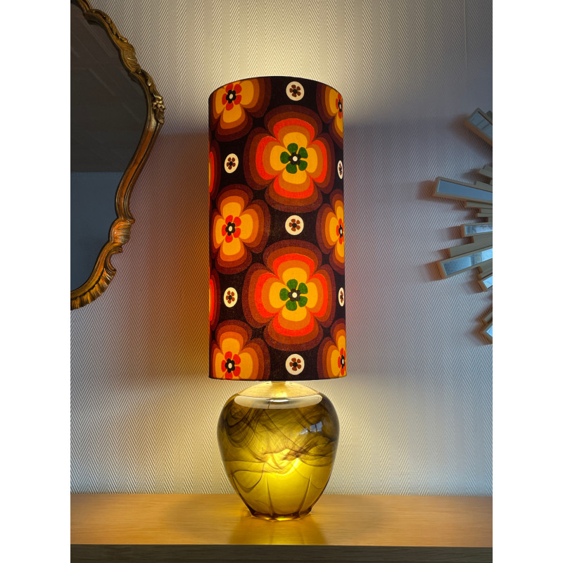 DeskLamp Treflower yelllow glass - vintage fabric