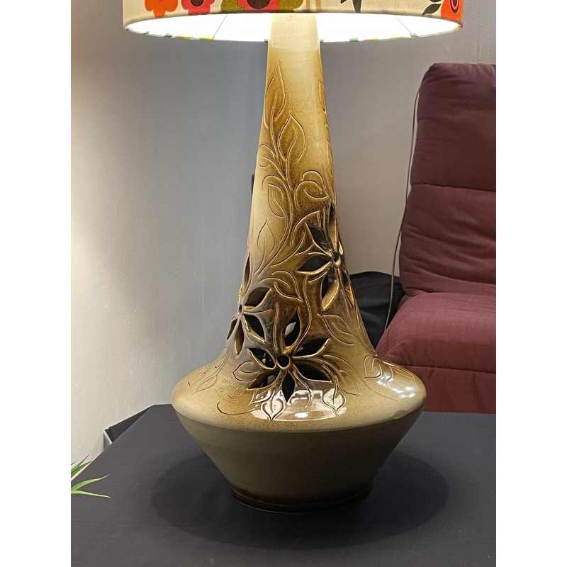 FloorLamp floral Cantuta - ceramic and fabric from 70's