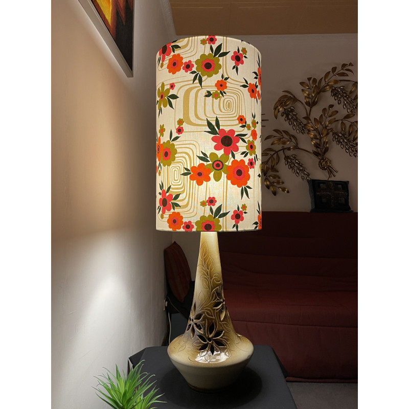 FloorLamp floral Cantuta - ceramic and fabric from 70's