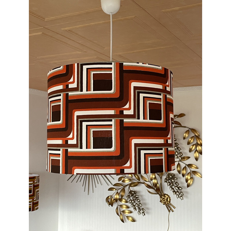 Abat-jour Jenga marron H30 D40 - tissu vintage 70s