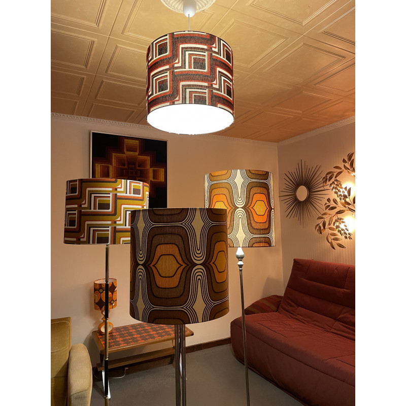 Lampshade Jenga brown H30 D40cm - vintage 70s fabric