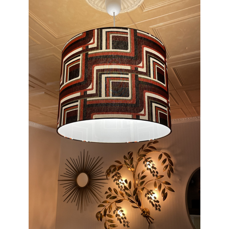 Lampshade Jenga brown H30 D40cm - vintage 70s fabric