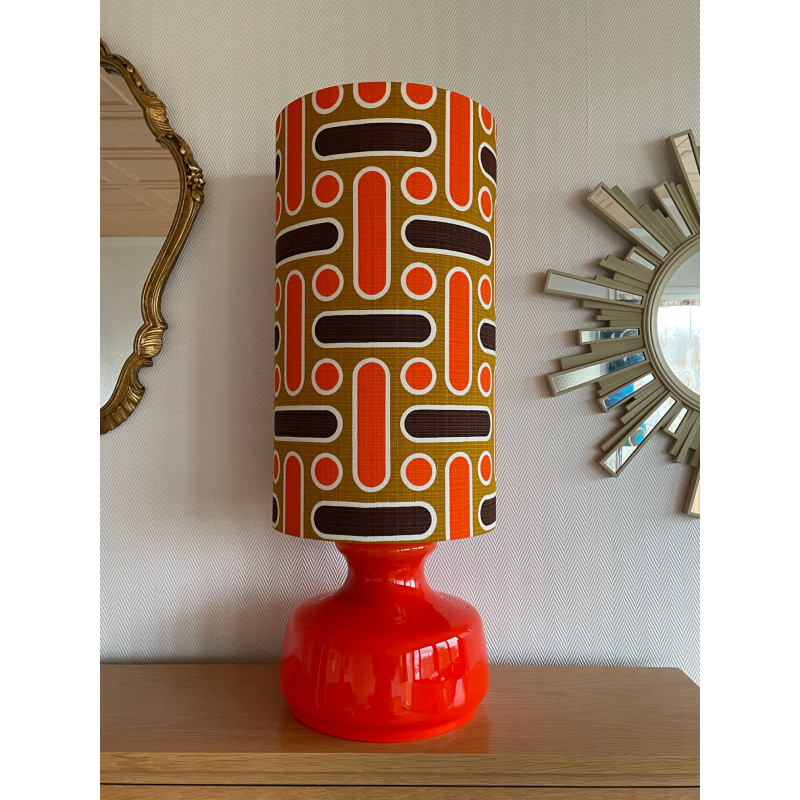 DeskLamp orange opalin glass Naxos - vintage fabric