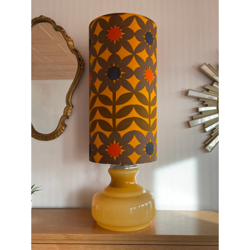 DeskLamp light brown opalin glass Daisy - vintage fabric