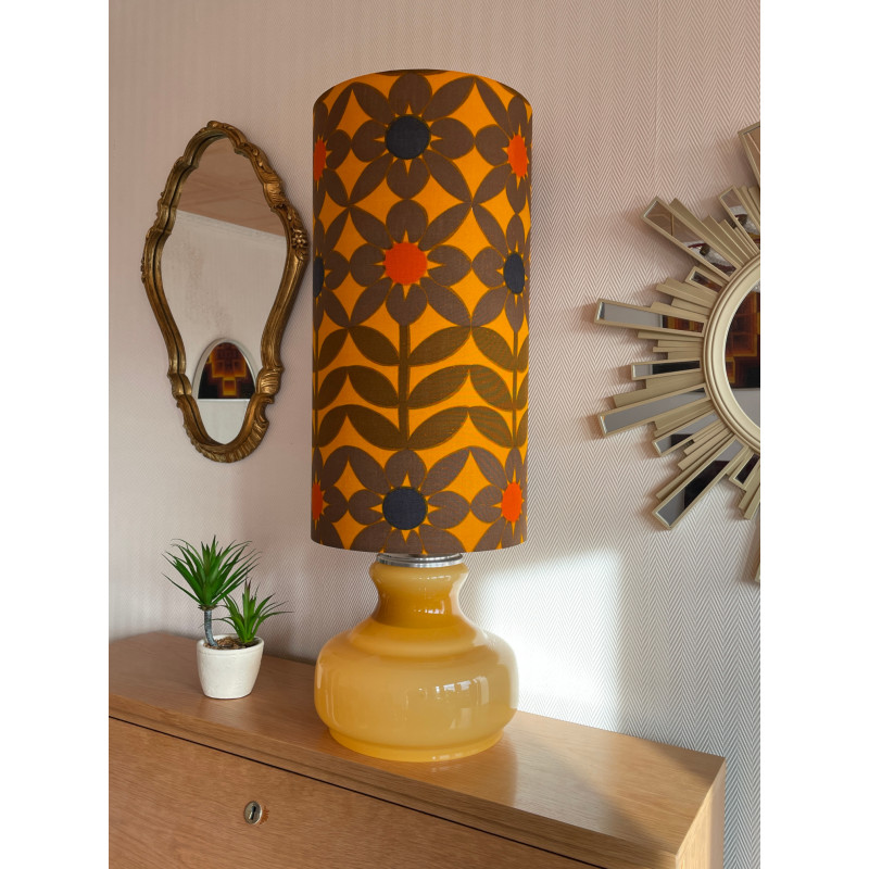 DeskLamp light brown opalin glass Daisy - vintage fabric