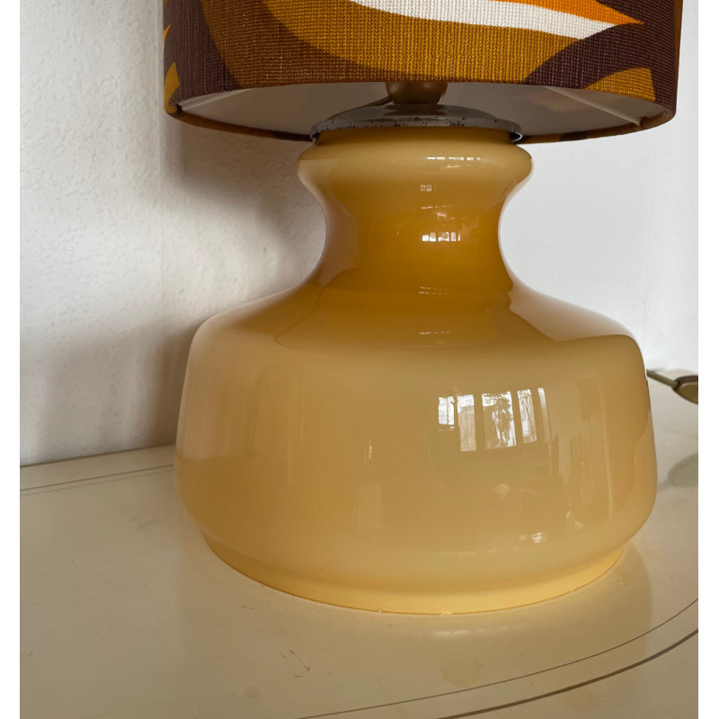 Lampe opaline beige Trombone - tissu vintage 1970