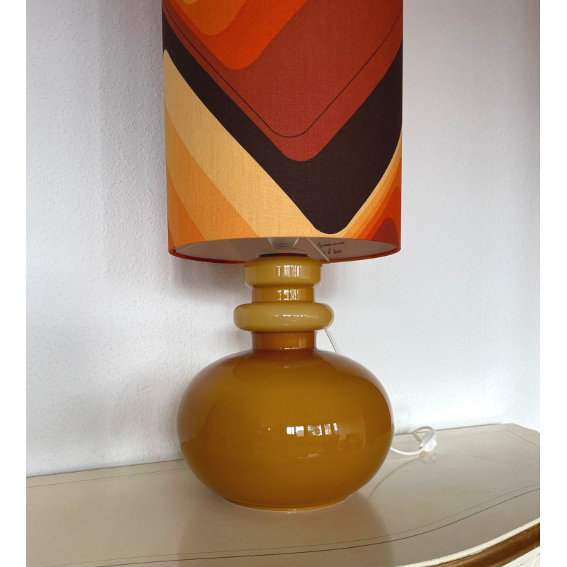 Lampe opaline beige Up & Down - tissu vintage 1970