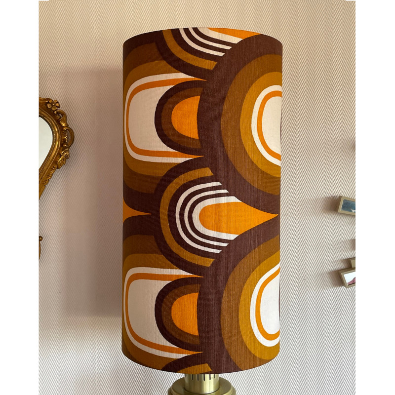 DeskLamp light brown opalin glass Trombone H80 D30 - vintage fabric