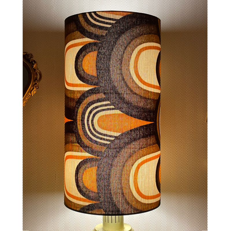 DeskLamp light brown opalin glass Trombone H80 D30 - vintage fabric