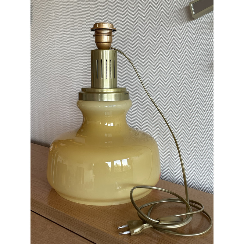 DeskLamp light brown opalin glass Trombone H80 D30 - vintage fabric