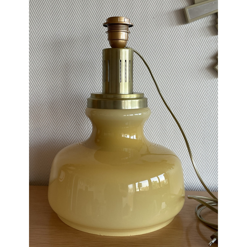 DeskLamp light brown opalin glass Trombone H80 D30 - vintage fabric