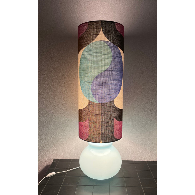 Floorlamp Stratos - light blue opalin glass and mid-century fabric